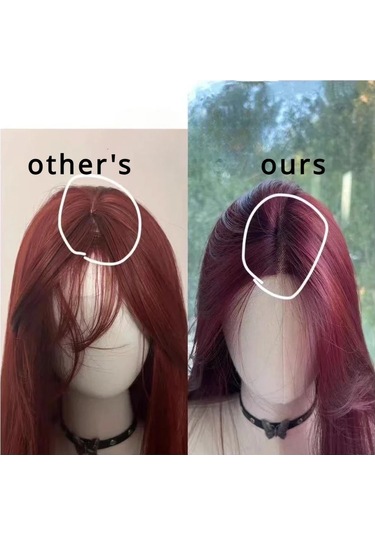 Kırmızı Peruk Uzun Düz Dantel Ön Peruk Kadın İçin Doğa Sentetik Diğer