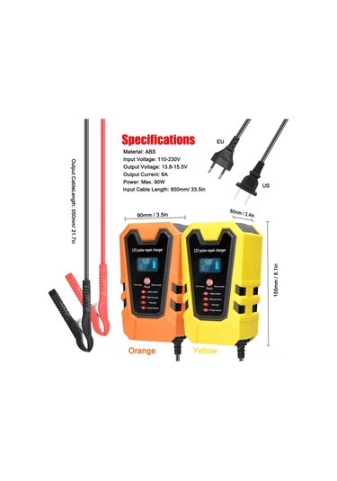 Neevoyu 12v 6a Akıllı Akü Şarj Cihazı, Lcd Ekranlı, Otomatik Durdurma, Sıcaklık Kontrolü, Araba-motosiklet, Avrupa Standartı, Turuncu
