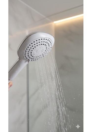 Duş Başlığı Fiskiyesi Telefonu Yuvarlak - Beyaz Başlık - Birden Fazla Fonksiyon Modu Beyaz