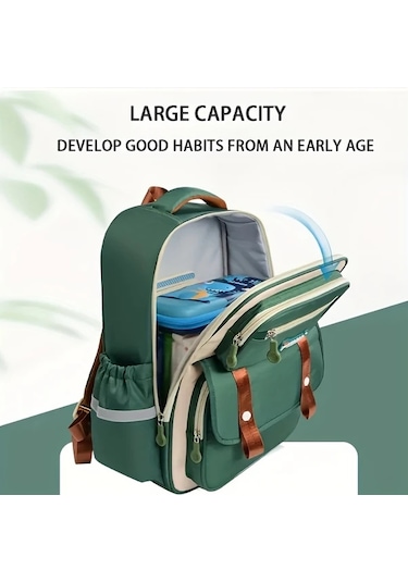 Cordial Yeşil Ayarlanabilir Askılar Büyük Kapasiteli Çoklu Cep Detaylı Şık Kontrast Renkli Harf Baskılı Sırt Çantası Dayanıklı Naylon Kadınlar İçin Rahat Gündelik Çanta Yeşil