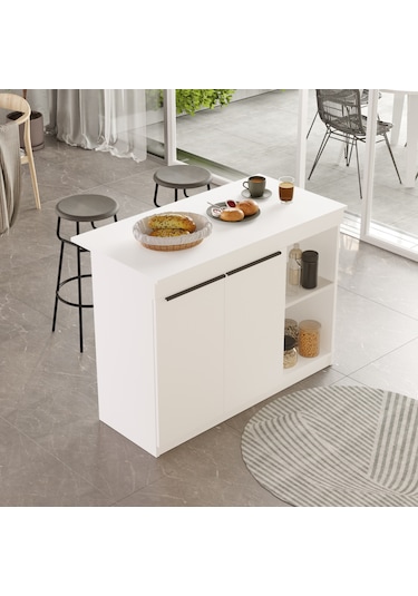 Robin Home Liva Ada Mutfak Yemek Masası 2 Kapaklı 120cm Beyaz