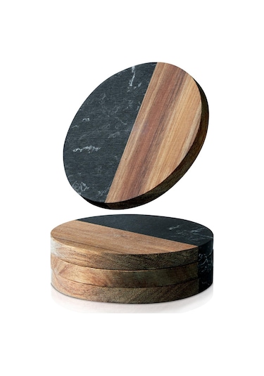İçecekler İçin 4'lü Bardak Altlığı Seti, Mermer-ahşap Birleştirilmiş Bardak Altlığı Diğer