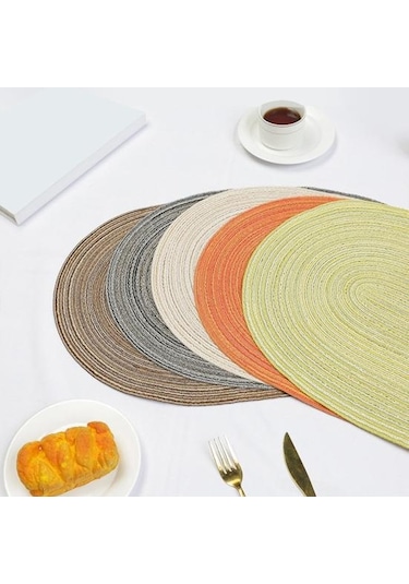 Yeşil Dokuma Pamuk İplik Servis Altlıkları Elips Tasarım Minimalist Isıya Dayanıklı Aşınmaya Dayanıklı Masa Koruyucular Yemek Paspasları Yeşil