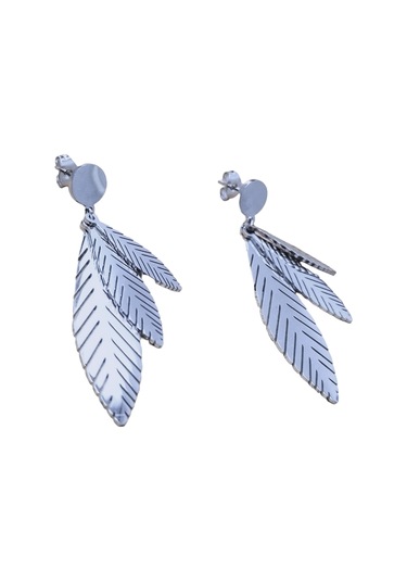 Kadın Çelik 3 Yapraklı Küpe Gümüş Renk Çelik