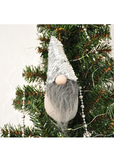 Yılbaşı Ağaç Dekor Süsü Gümüş Pullu Peluş Noel Baba Cüce 18 Cm