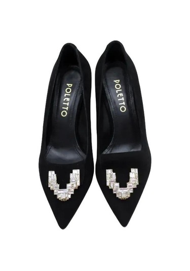 Poletto Hakiki Deri Sıyah Ayakkabı Stiletto 9841 70-1302 Siyah
