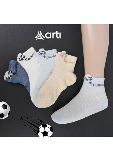 4 Adet Erkek Çocuk Football Topu Desenli Soket Çorap-1214 ÇoK Renkli
