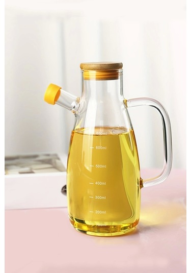Vakumlu Bambu Kapaklı Borosilikat Cam Yağdanlık Yağ Şişesi 900 Ml