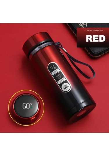 1000ml Paslanmaz Çelik Termos Led Sıcaklık Göstergesi Ile Su Mat Siyah