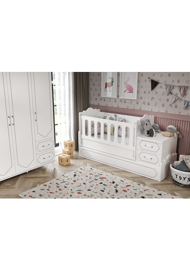Hayal Modern Bebek Odası Takımı Beyaz - 3 Parçalı Tamamı 1. Kalit Beyaz
