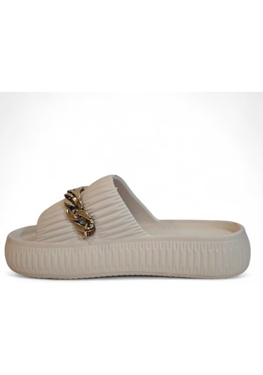 Fiyra 3011 Bej Zincirli Önü Açık Havuz Plaj Günlük Bayan Terlik Bej