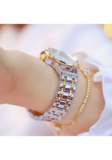 Leezsing Kadın Moda Saat Metal Kasa Bant Analog Kol Saati Parıldayan Elmas Kuvars Saat