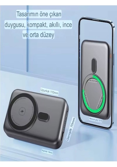 10000mah 22.5w Hızlı Şarjlı Type-c Ve Usb Girişli Wireless Kablos