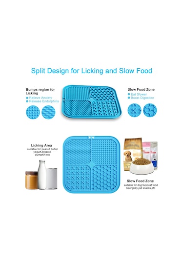 Vkemall Kedi Köpek Silikon Yavaş Yeme Padı, Stres Azaltıcı, Süper Tutuculu, 2 Adet Kırmızı-mavi + Sprey Silici