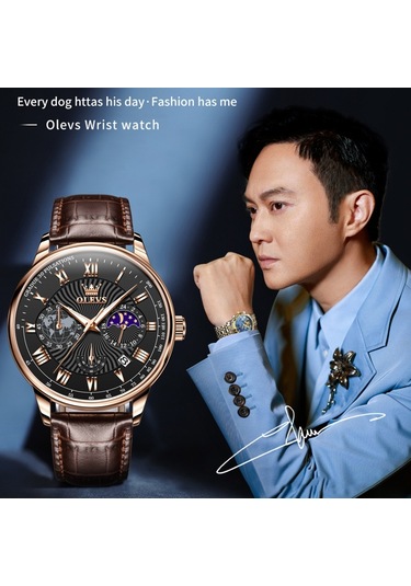 Olevs 2893 Erkekler Çok Fonksiyonlu İş Kuvars Saati Kahverengi + Siyah