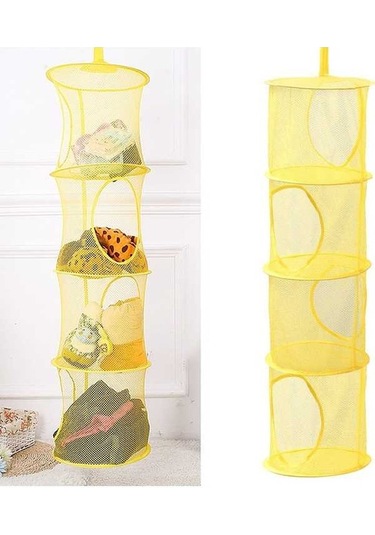 Pazly 3-4 Katlı File Askılı Saklama Sepeti - Sarı/mavi Renkli, Organize Depolama, Alan Tasarrufu