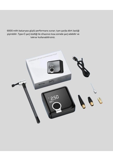 Bfs 6000mah Bataryalı Type-c Şarjlı Mini Hava Kompresörü Led Işıklı