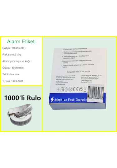 4x4 Cm Barkodlu Alarm Etiketi Rf Radyo Frekans 1 Rulo: 1000'li Rulo