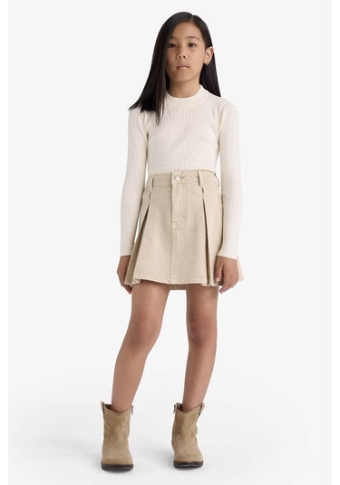 Defacto Fitted Bisiklet Yaka Ribana Ekru Kız Çocuk Kazak E9849a8/er233 Ekru