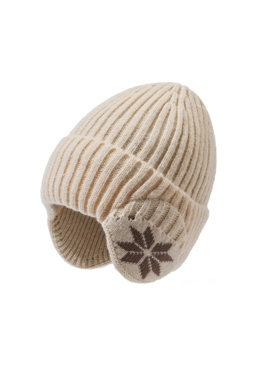 Dofolink Kışlık Bisiklet Sürücüleri İçin Yumuşak Tüy Doldurmalı Kulaklı Islaklık Sağlayan Bej Triko Şapka Bej