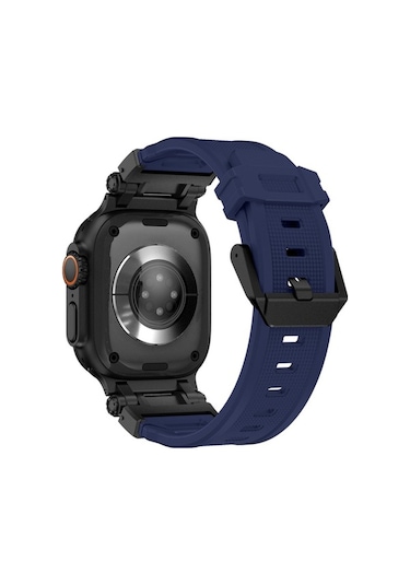 Novahub İos Watch Uyumlu 42mm Güçlü Explorer Tpu Saat Bant Siyah Mavi