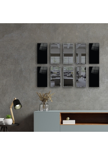 Dekor Camı | Düz Renk Siyah Cam ve Füme Ayna | 10'lu Takım Düz Siyah