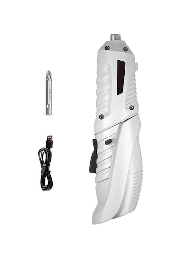 Maiyame 3.6v Usb Şarjlı Elektrikli Tornavida Seti - Çift Mod Düz/sünger , Led Işık, 3.5nm Tork, Çok Amaçlı Tamir Aleti Beyaz