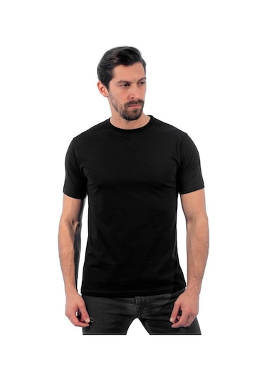 Sıfır Yaka Tişört, Siyah -112E450- Bisiklet Yaka Tshirt, T-Shirt
