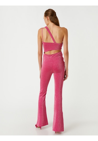 Koton Pırıltılı Abiye Tulum Pencere Detaylı Fuşya 2sak40017fk Fuşya