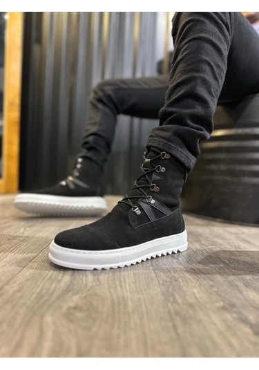 Erkek Spor Bot B12 Siyah Süet Beyaz Taban Renklı