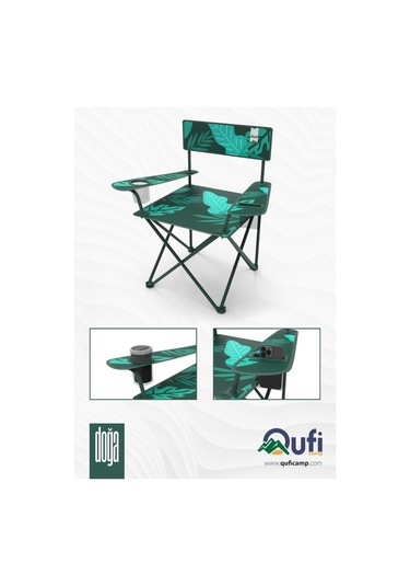 2 Adet Qufi Desenli Katlanır Kamp Piknik Sandalyesi Rejisör Koltuğu Yeşil Yeşil