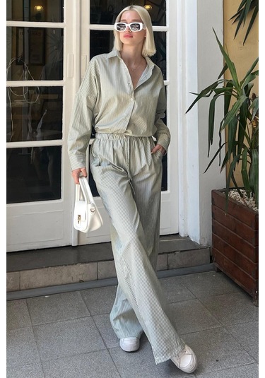 Madmext Yeşil Uzun Kollu Çizgili Gömlek Pantolon İkili Takım Mg2124-yeşil Yeşil