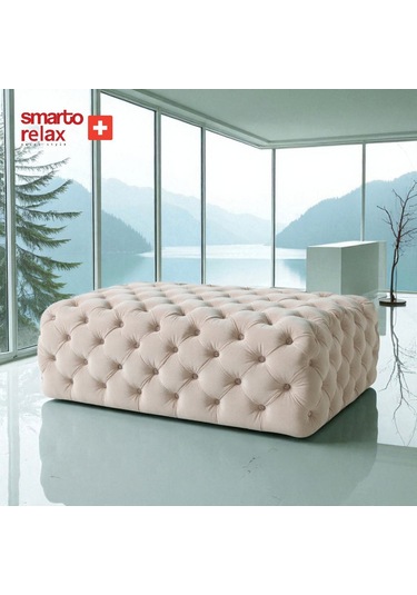 Smarto Relax Puf Soglio Ayaksız Kapitoneli Dekoratif 100x100x45 Cm Bej Bej