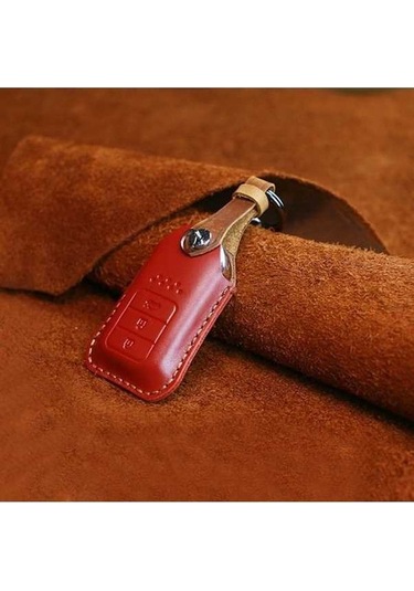 Tongxida Honda Üç Anahtar Sığır Derisi Anahtarlık Kırmızı