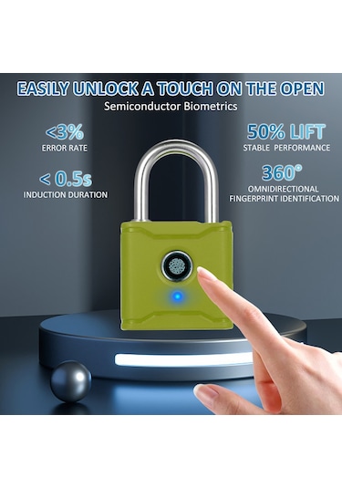 Hallow T1004d Akıllı Bt Parmak İzi Asma Kilit Şarj Edilebilir Yeşil
