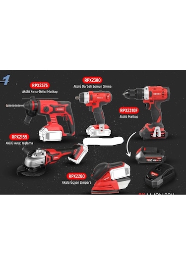 Rodex Rdx Pro1 Akülü Set Kırıcı Delici + Taşlama + Zımpara Makinesi + Akülü Matkap 30pcs