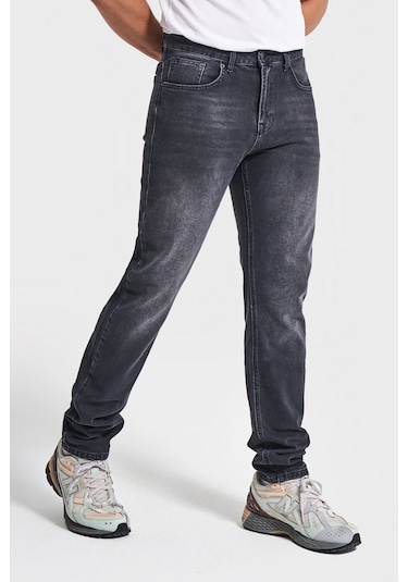 Itsbasic Erkek Siyah Renk Slim Fit Likralı Kumaş Denim