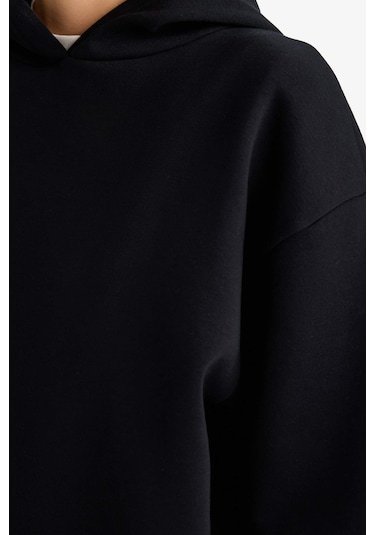 Defacto Relax Fit Kapüşonlu Basic Düz Kalın Sweatshirt D9935ax25wnbk81 Siyah