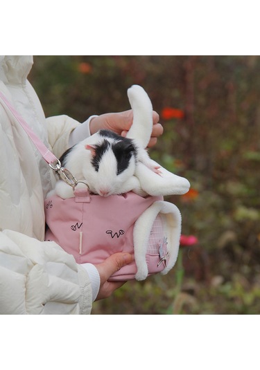 Vkemall Küçük Evcil Hayvanlar İçin Kışlık Taşıma Çantası - Tavşan Kadife, Havalandırmalı, Elini Serbest Bırakır Pembe
