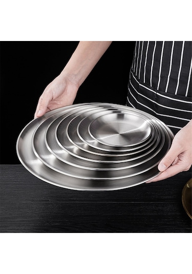 17cm Paslanmaz Çelik Kemik Tükürme Kabı Gümüş Sığ Tepsi Gümüş