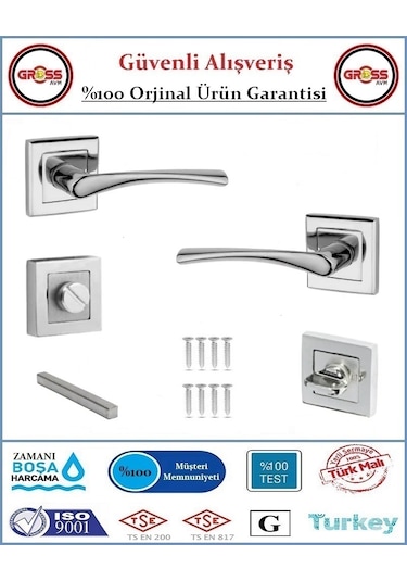 Bravo Rozetli Wc Banyo Kapı Kolu - Mat Nikel - 1 Takım Ön Ve Arka