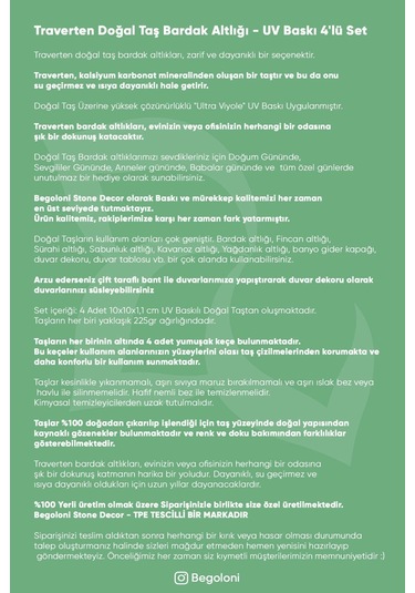 Doğal Taş Bardak Altlığı 4'lü Set 10x10cm - Yaprak Desenler Baskılı Stone Coasters Çok Renkli