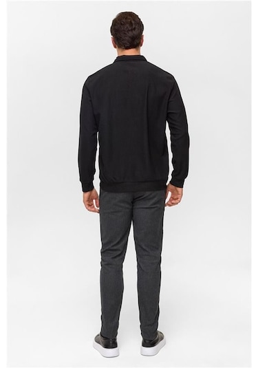 SÜVARİ Siyah Regular Düz Polo Yaka Sweatshirt Siyah