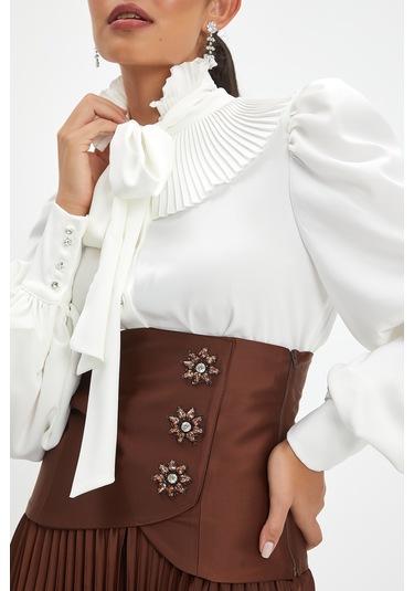 Kadın Fırfır Detaylı Gömlek -  Ekru