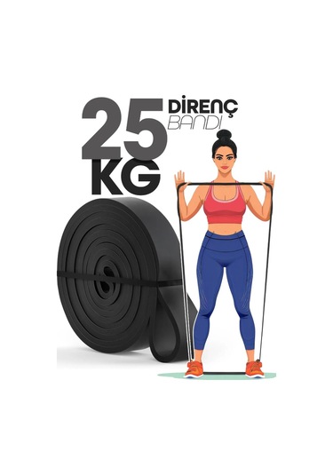 25 Kg Siyah Barfiks Direnç Bandı Sert Gym Kas Geliştirme Pilates Fitness Antrenman Lastiği Siyah