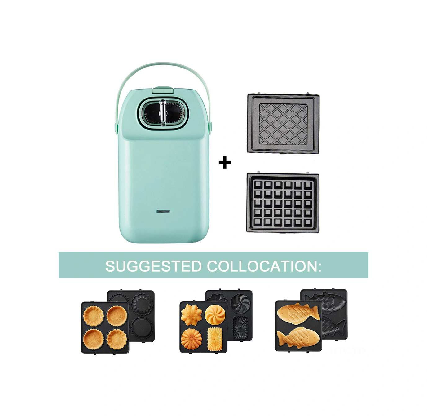 Youmex 14x14cm F Tipi Waffle Tepsisi - H34031 Waffle Makinesi İçin Özel - Anti Yapışkan Kaplama Siyah