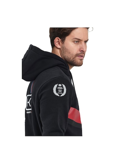 Adams Siyah Kapüşonlu Mavi/kırmızı Baskılı Kanguru Cepli Sweatshirt Siyah
