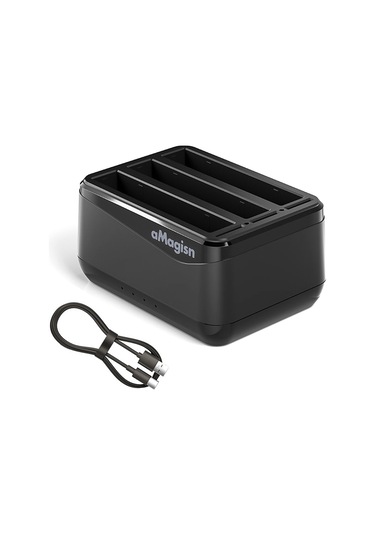 Amagisn Ad12 Panoramik Kamera Pil Şarj Cihazı 3 Yuvalı Siyah