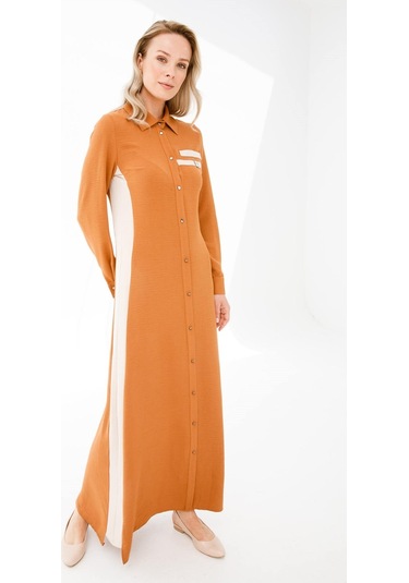 Yanları Garnili Gizli Patlı Elbise Taba-taba