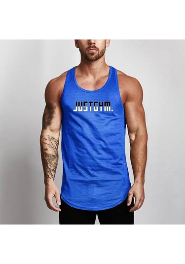 Mavi Muscleguys Yaz Erkek Kolsuz Fitness Yeleği Antrenman Koşu Sporları Rahat Nefes Alabilen Atlet Üstleri Mavi